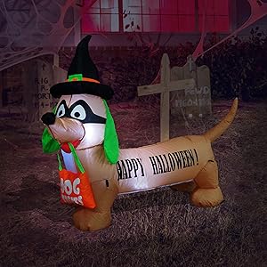 BZB Goods 4 Foot Long Lighted Halloween Inflatable Dog LED Lights Decor Outdoor Indoor Holiday Decorations, Blow up Lighted Yard Decor, Lawn Inflatables Home Family Outside Decor