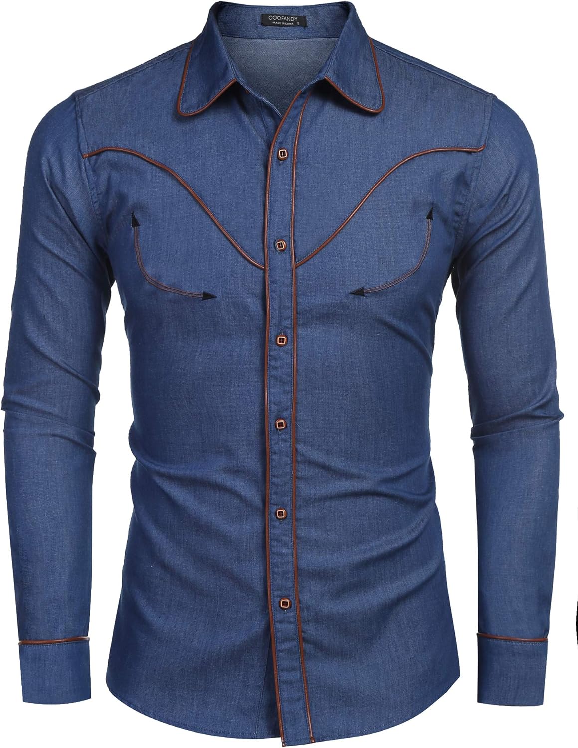 COOFANDY Mens Western Cowboy Shirt Embroidered Denim Long Sleeve Casual