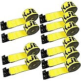 KJE 10 Pack Winch Straps 4" x 30' Yellow Heavy Duty Tie Down w/Flat Hooks Flatbed Trailer Strap WLL# 5,500 lbs | 4 Inch Cargo Control for Flatbed Truck