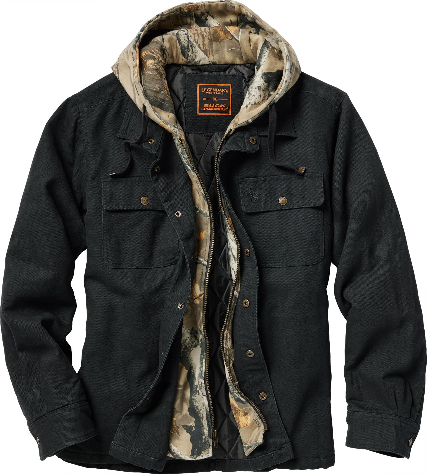 Legendary Whitetails Mens Canvas Hooded Water Resistant Heavyweight Jacket, Black, X Large