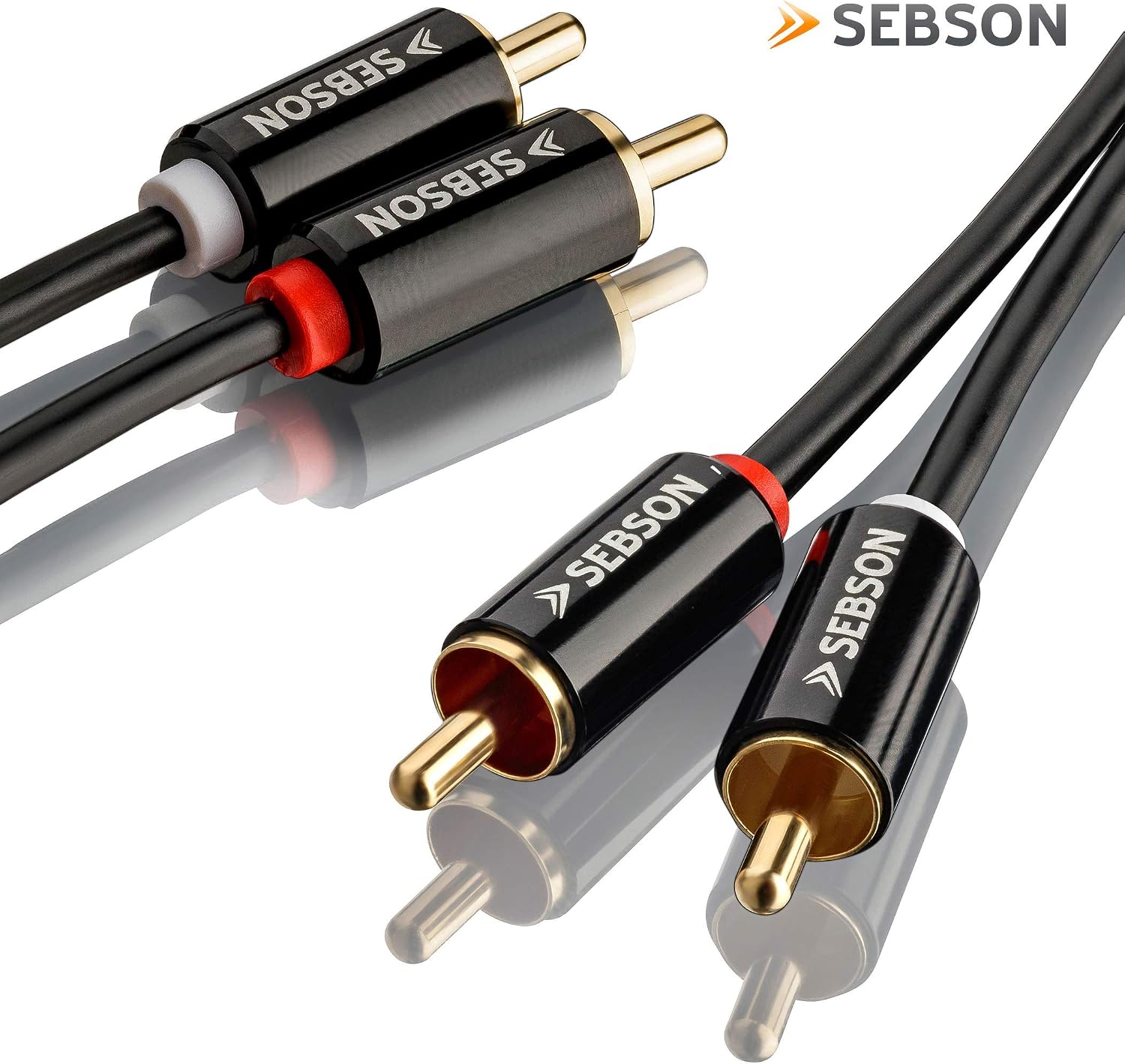 SEBSON RCA Audio Cable 3m, 2 male to 2 male RCA Plugs, RCA Phono Cable for Amplifier Speakers, Soundbar, Home Cinema and HiFi Systems - Image 3
