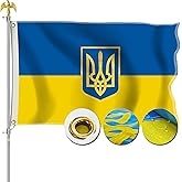 STREBAN Ukrainian Flag 3x5 Outdoor - Embroidered Design Heavy Duty Polyester Ukraine Flag with Sewn Stripes, Brass Grommets