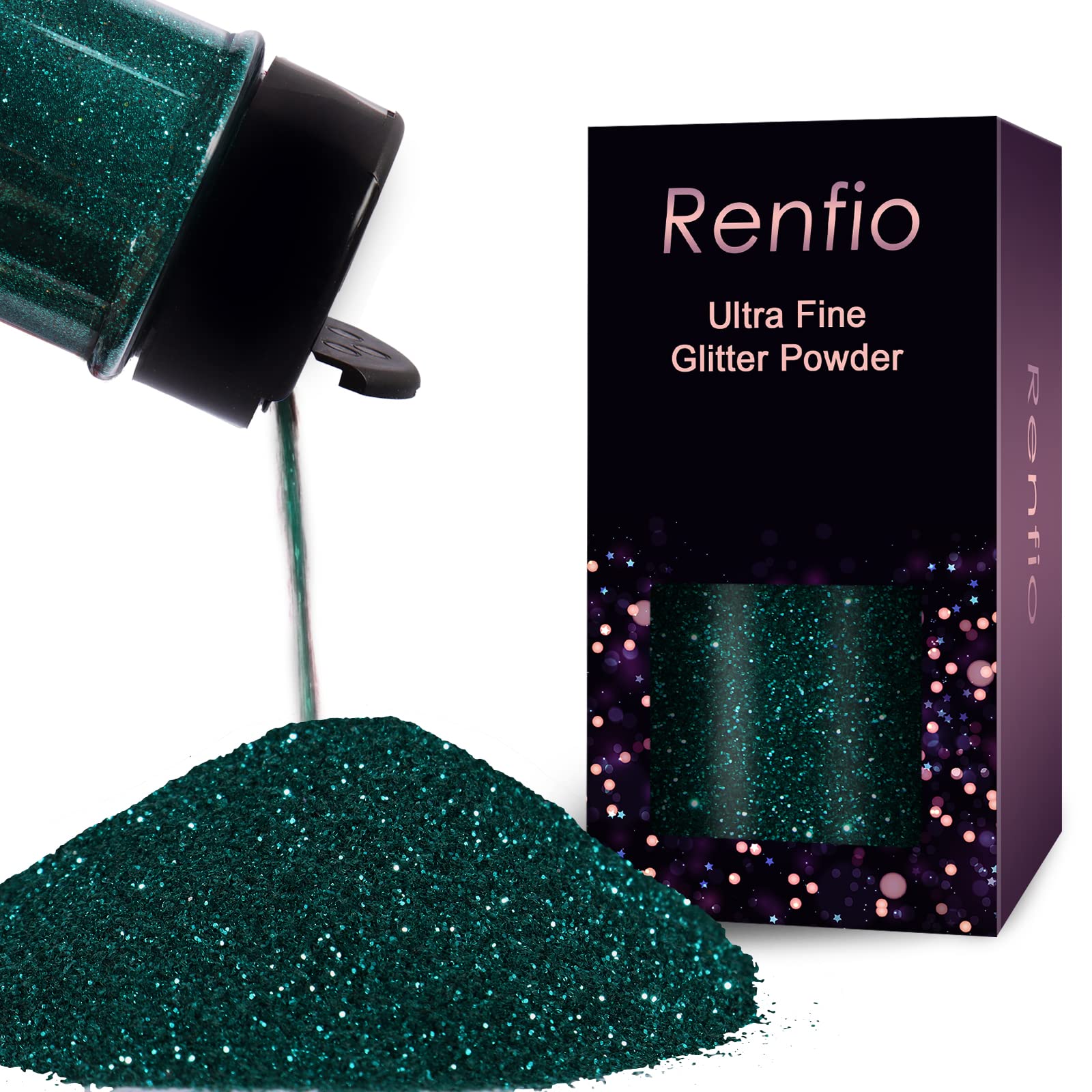 Renfio Ultra Fine Glitter Powder Metallic Resin Glitter 2.11 Oz (60g) PET Flakes Crafts Sequins 1/128" 0.008" 0.2mm Epoxy Chips Flakes for Tumblers Slime Decoration - Dark Green