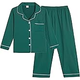 Vopmocld Big Girls Button Down Pajama Sets Long Sleeve Long Pants Cute Piping Jammies Soft Cozy Sleepwear with Pockets