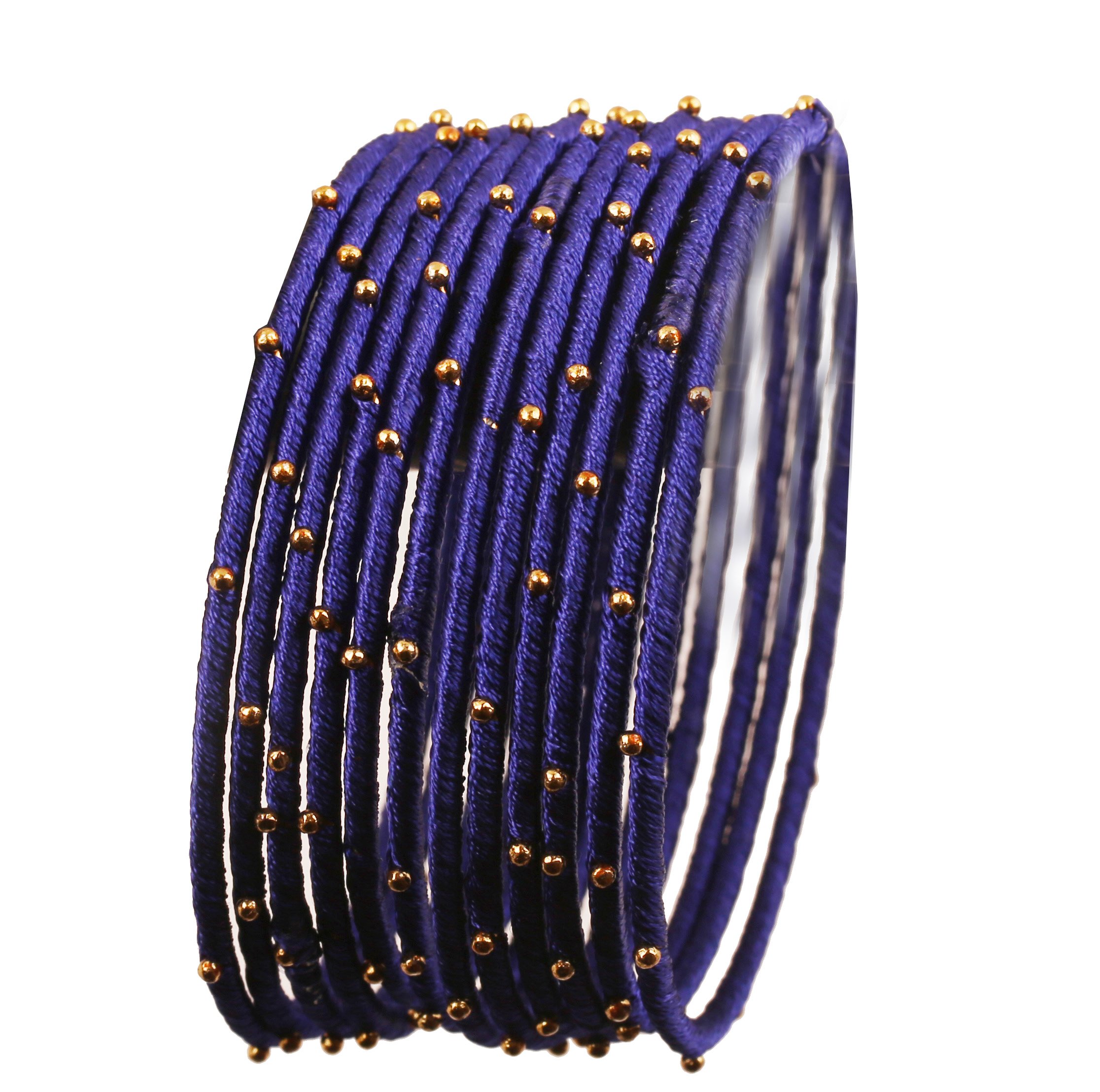 Touchstone "Silk Thread Bangle Collection Indian Bollywood Handcrafted Faux Silk Thread Exotic Look with Golden Beads Navy Blue Designer Bangle Bracelets Set of 12 for Women. — image 1