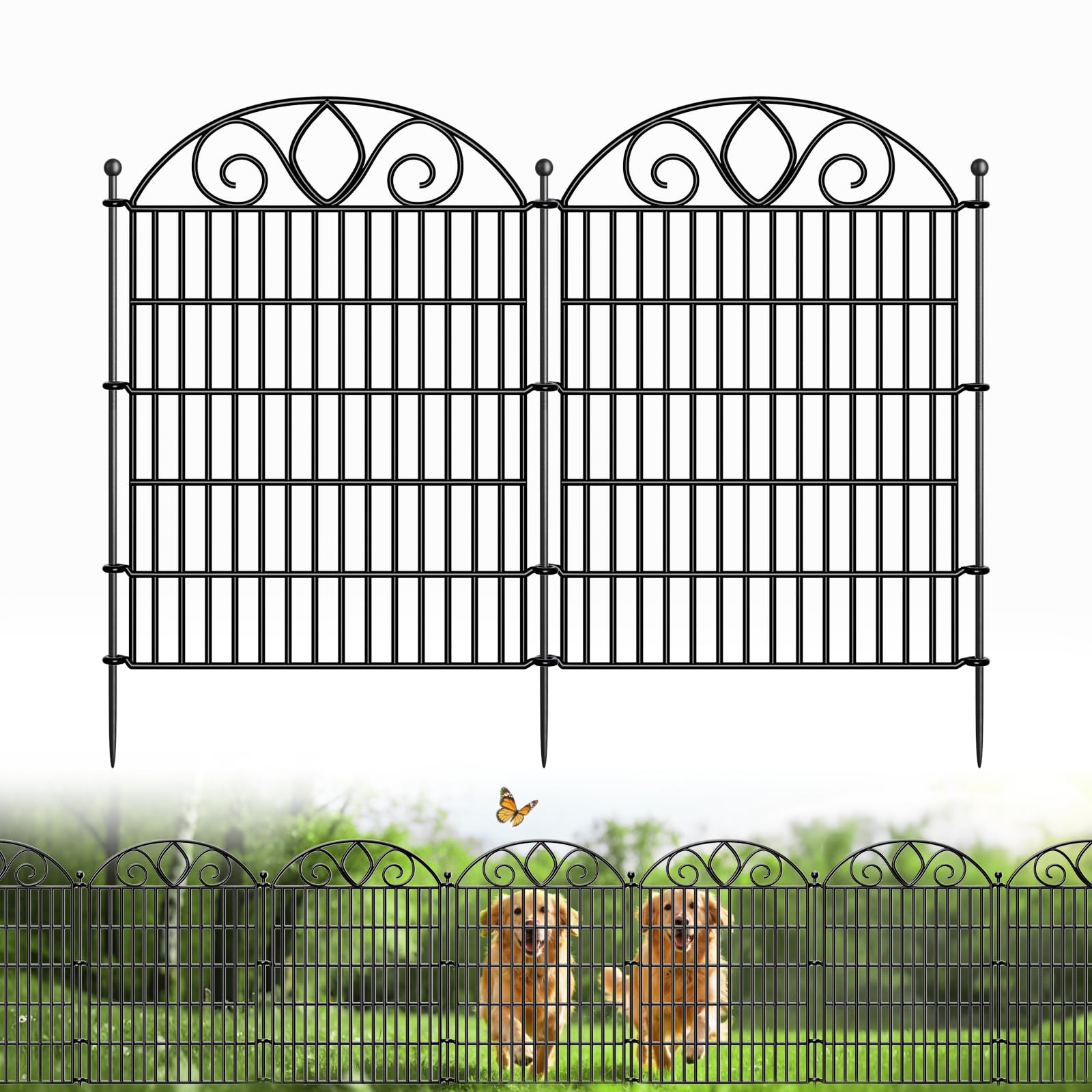 Photo 1 of 10-Panel No-Dig Tall Garden Fence – 34?H x 22?L Rustproof Metal Dog Fence, Decorative Yard & Garden Animal Barrier, Easy Install Outdoor Pet & Flower Bed Border, Temporary Fence