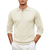 Cotrasen Mens Knit Polo Sweater Long Sleeve Polo Casual Lightweight Collar Sweaters Soft Ribbed Button Pullover