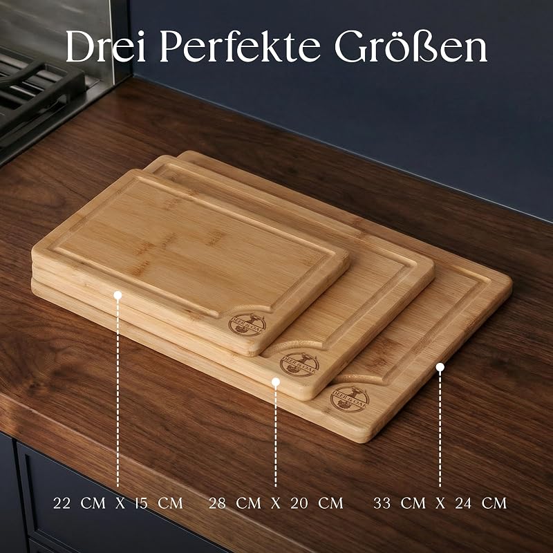 Schneidebrett Holz Bambus Set 3-teilig, vorgeölt mit Saftrille — Foto 5 von 8