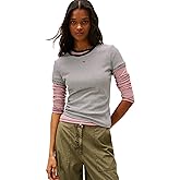 Tommy Jeans Womens Ribbed Graphic Tee with Embroidered Flag Detail