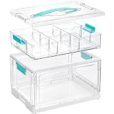 Vtopmart 32 QT Clear Craft Organizer with Removable Divider Tray, 1 Pack | Crystal-Clear PET Material, Built-In Carry Handle, Secure Locking Latches, Vertical Space Saving, 2 Layer Large Capacity