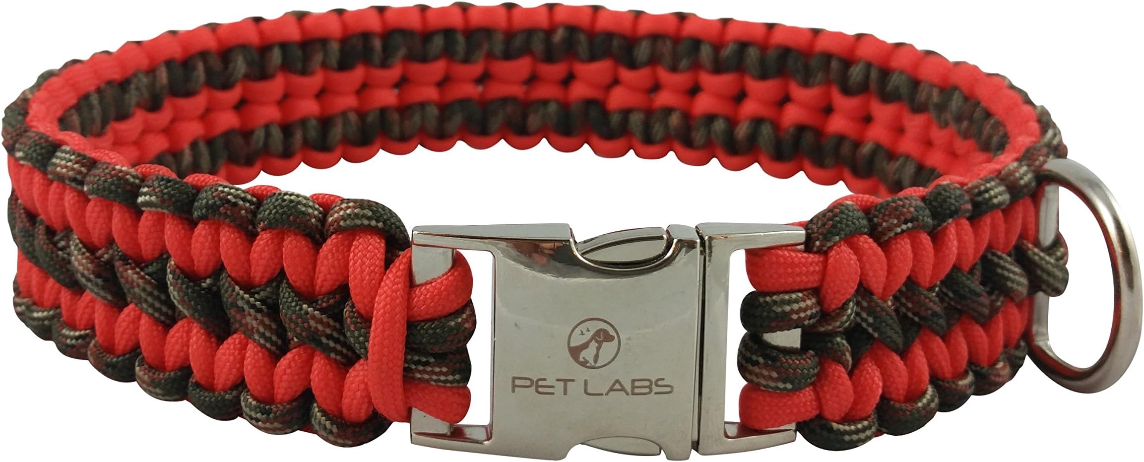 Pet Labs Paracord Dog Collar Orange-Red and Army Green Camo with Buckle