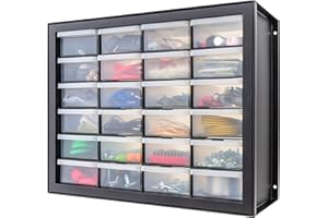 IRIS USA Plastic Storage Drawers, 24-Drawer, Stackable Small Parts Organizer Cabinet for Hardware Screw Nuts and Bolts Sticker Bead Balloon Building Bricks, Teacher Toolbox Garage Storage Bins, Black