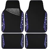 CAR PASS Bling Diamond Car Floor Mat Shining Carpet, Sparkly Glitter Crystal Anti-Slip PVC Heel Pad Automotive Universal Fit for SUV Sedan Car Van, 4pcs for Girl Cute Women, Black Blue