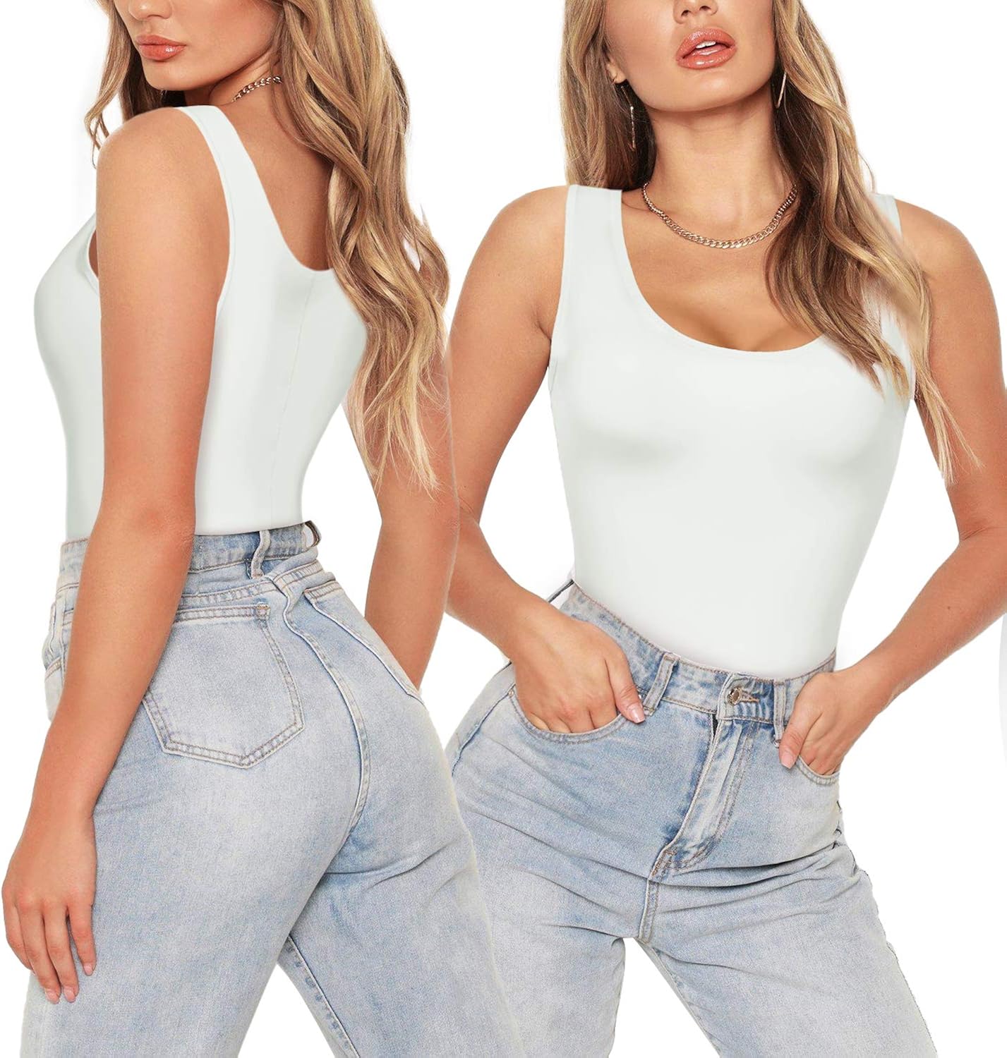 Irisnaya Shapewear Bodysuit Scoop Neck Tank Tops for Women Tummy Control Waist Trainer Vest Full Body Shaper at  Women’s Clothing store
