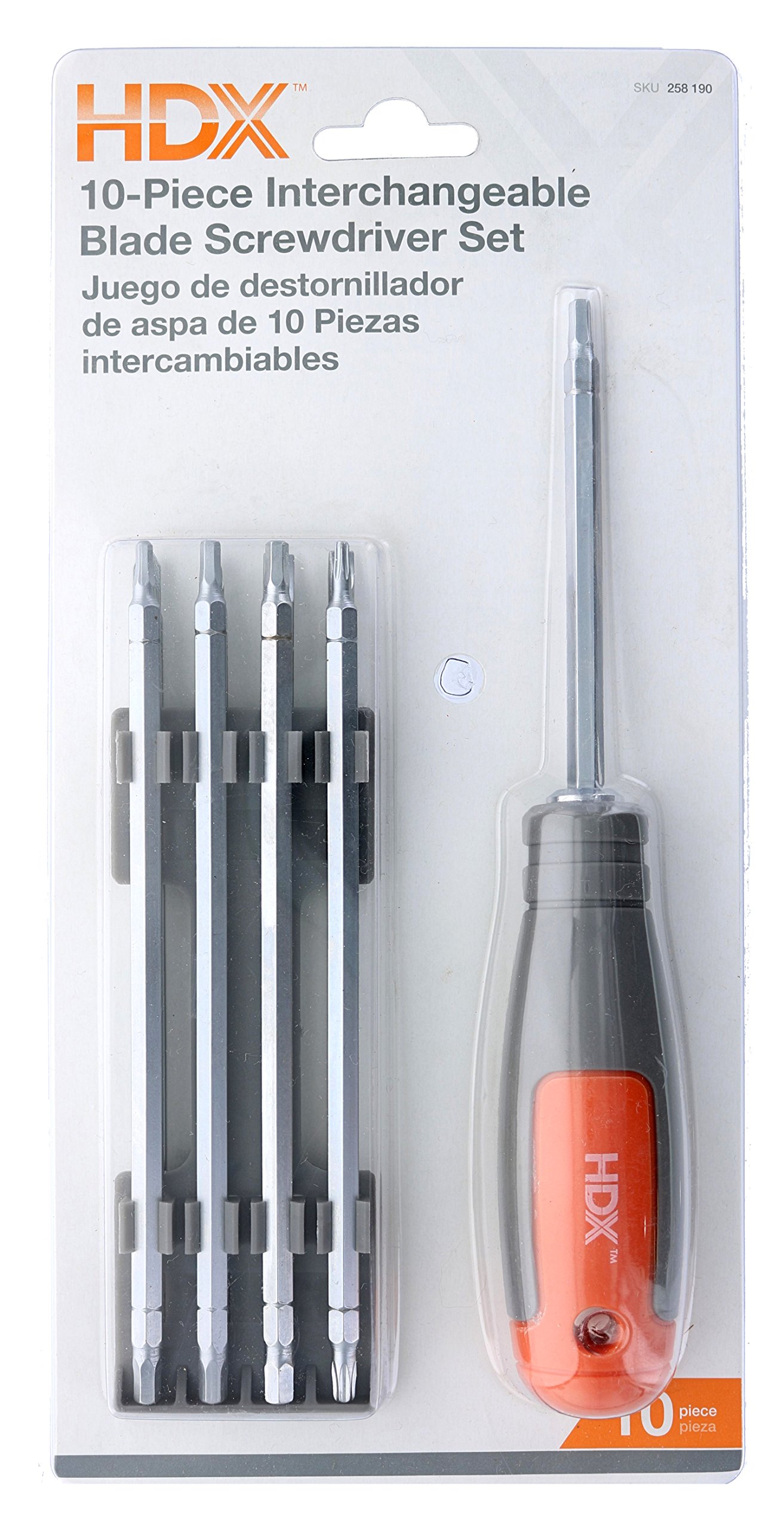 HDX 012319 4-1/2" Interchangeable Blade Screwdriver Set (9 Reversible Blades and 1 Rubberized Ergonomic Grip)