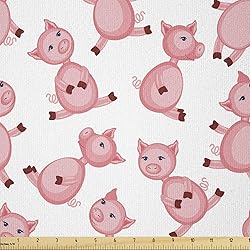 Ambesonne Pig Fabric by The Yard, Cartoon Sitting