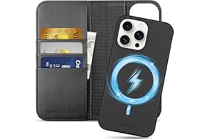 SHIELDON Case for iPhone 15 Pro Max, Genuine Leather Detachable 2 in 1 Wallet Wireless Charging Kickstand RFID Blocking Card Holder Magnetic Protective Case Compatible with iPhone 15 ProMax - Black