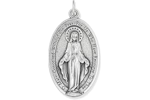 CARITAS ET FIDES Miraculous Medal Pendant Extra Large -1.75" Oval Silver Oxidized Miraculous Medals Pendant for Necklace, Medals for Jewelry Catholic, Made in Italy