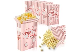 YSGLORY 200Pcs Popcorn Boxes Containers 1.25 Oz Paper Popcorn Buckets Red and White Striped Close-Top Cardboard Pop Corn Bowls Individual Servings Bags for Party Movie Night