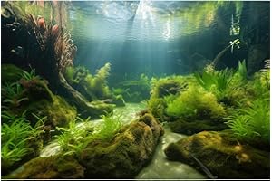 ZATIASMILLER Underwater Aquarium Background Undersea Aquatic Plants Freshwater Fish Tank Background Under The Sea Sunray Green Seagrass Rock Moss Sand Bed Aquarium Fish Tank Enclosure Background 48x18in