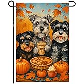 BlissYard Thanksgiving Fall Garden Flag 12x18 Inch Happy Fall Schnauzer Dog Flag Double Sided Outdoor Autumn Yard Banner with Pumpkin Pie and Leaves for Porch Lawn Patio Seasonal Decor