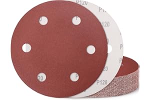 9 Inch 6 Hole Sanding Disc, GOH DODD 120 Grit 15 Pieces Hook and Loop Sandpaper Aluminum Oxide Sanding Pads Sand Paper for Dr