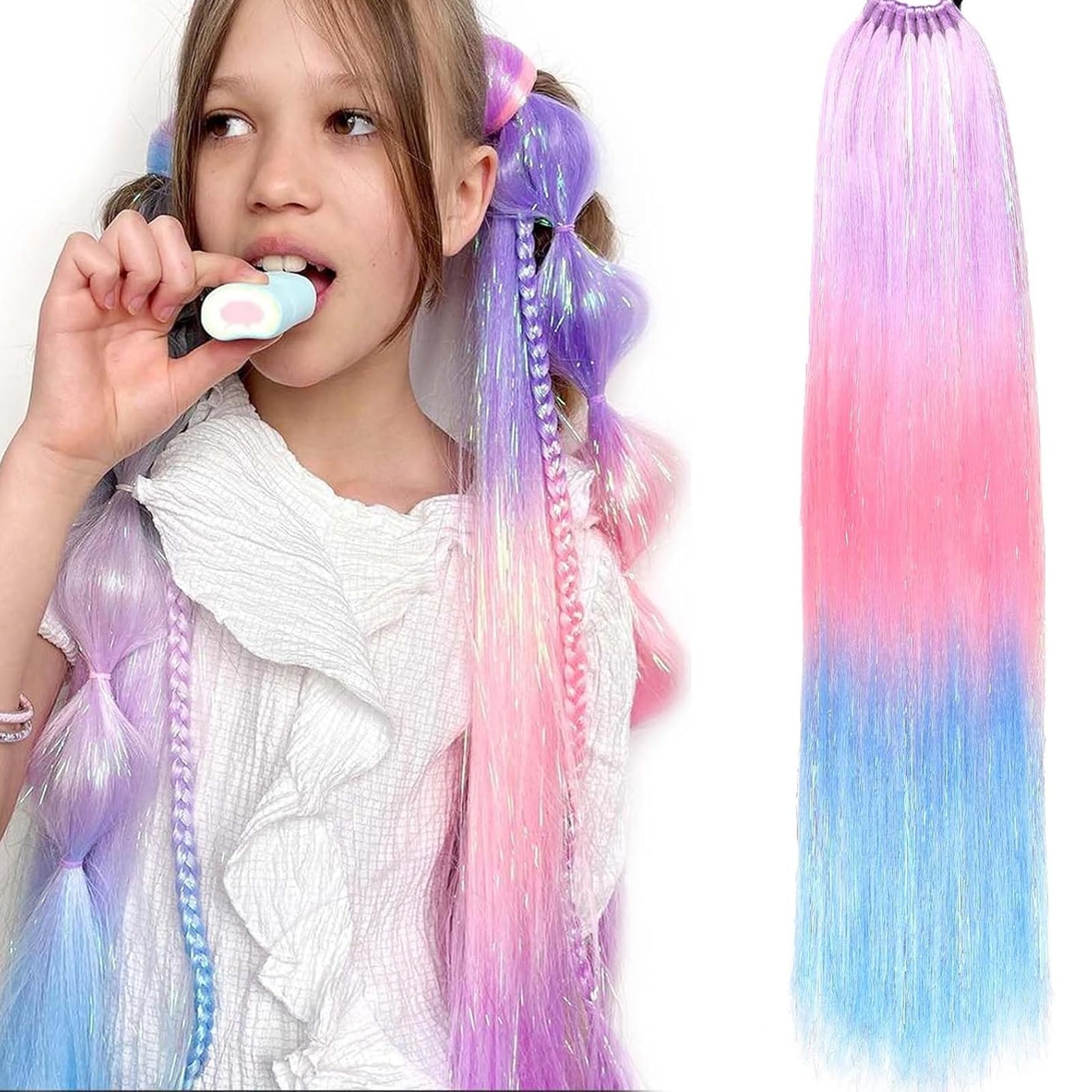 VNRCLP 26-Inch Rainbow Ponytail Extensions - 100g Colorful Ombre Synthetic Hair with Hair Tie - Perfect for Braiding and Stylish Looks for Girls and Women