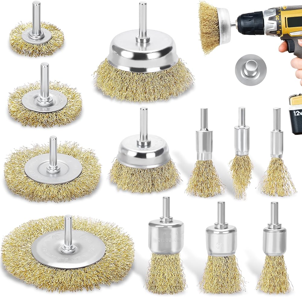 DazSpirit 12pc Wire Brush Set for Drills | Brass Coated | Rust Paint Removal |