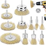 DazSpirit 12pc Wire Brush Set for Drills | Brass Coated | Rust Paint Removal |