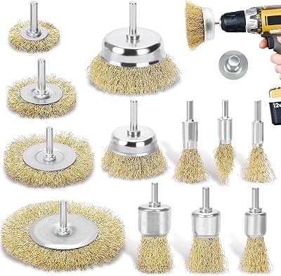 DazSpirit 12pc Wire Brush Set for Drills | Brass Coated | Rust Paint Removal |