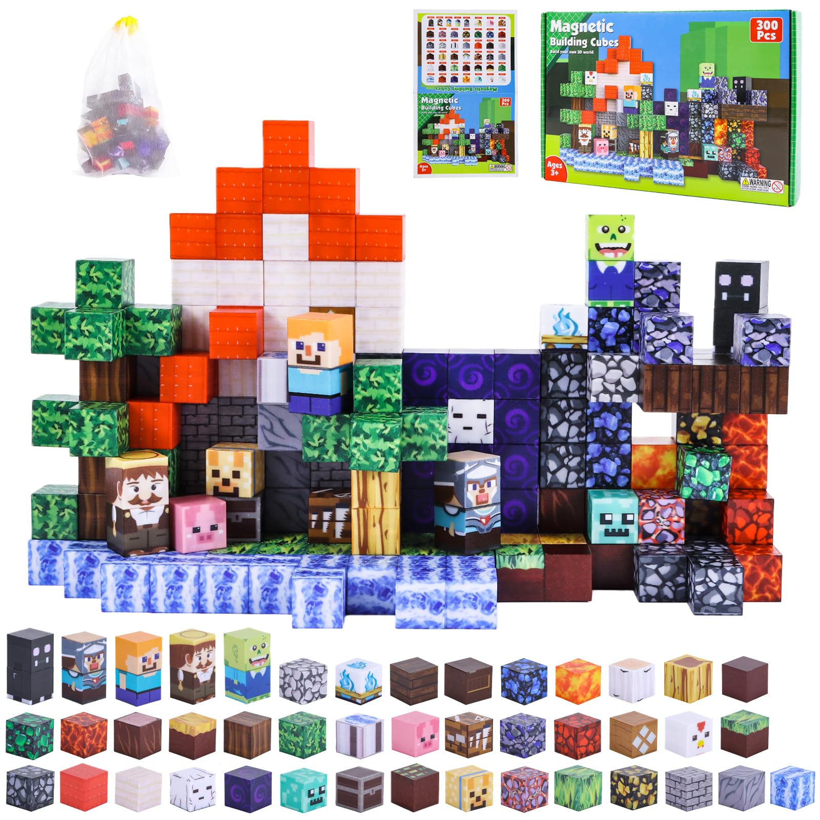 MEESHEEP 300PCS Magnetic Blocks, Magnetic Building Blocks Set Educational Building Toys for Girls & Boys Age 3-10, Suprise Gifts for Kids