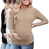 Ekouaer Maternity Long Sleeve Shirt 3Packs Round Neck Pregnancy Tops Casual Tee Top Shirts