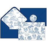 Whaline 36Pcs Blue Chinoiserie Thank You Cards with Envelopes and Stickers Oriental Greeting Cards White Blue Blank Note Cards for Wedding Bridal Baby Shower