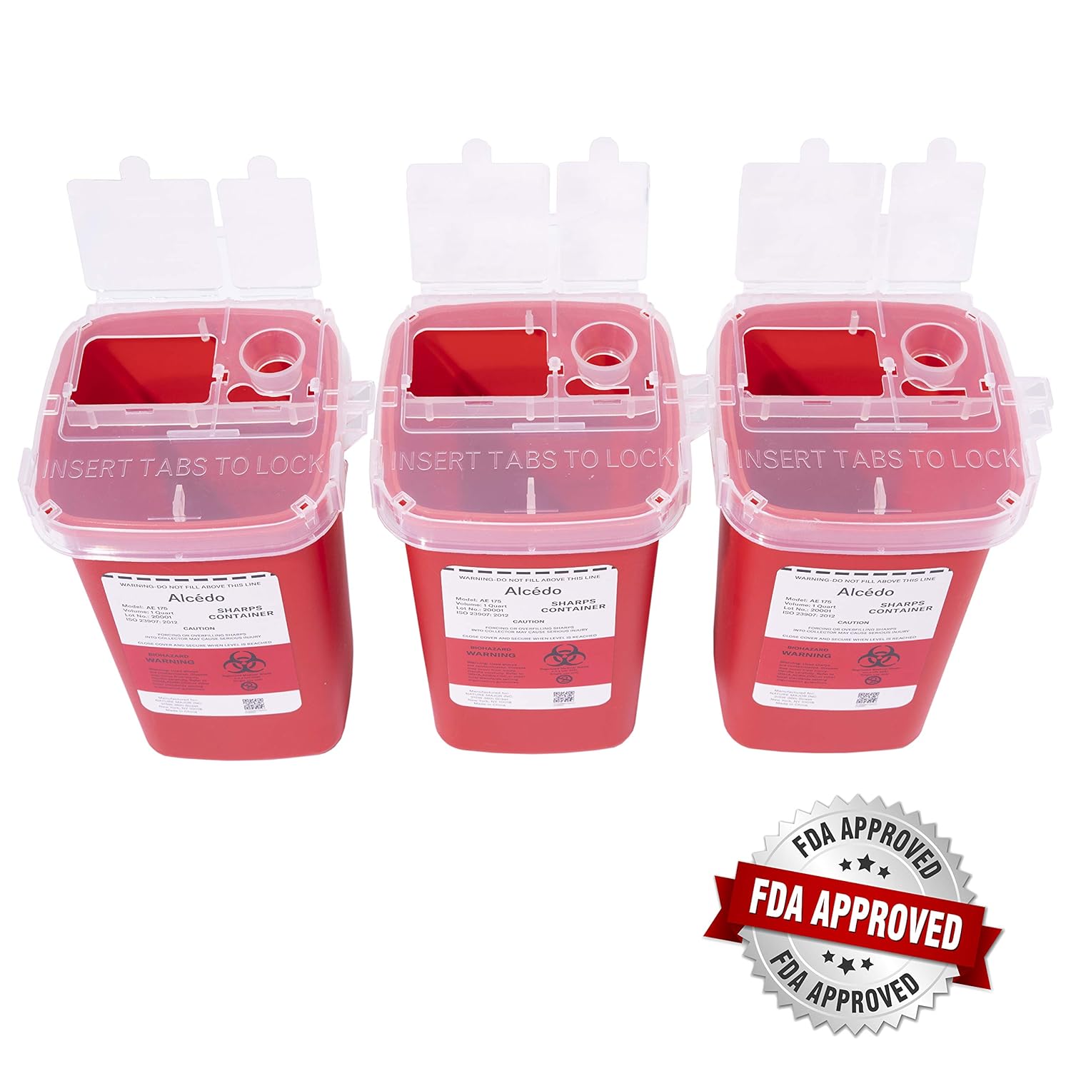 Alcedo Sharps Container for Home Use and Professional 1 Quart (3-Pack) | Biohazard Needle and Syringe Disposal | Small Portable Container for Travel: Industrial & Scientific