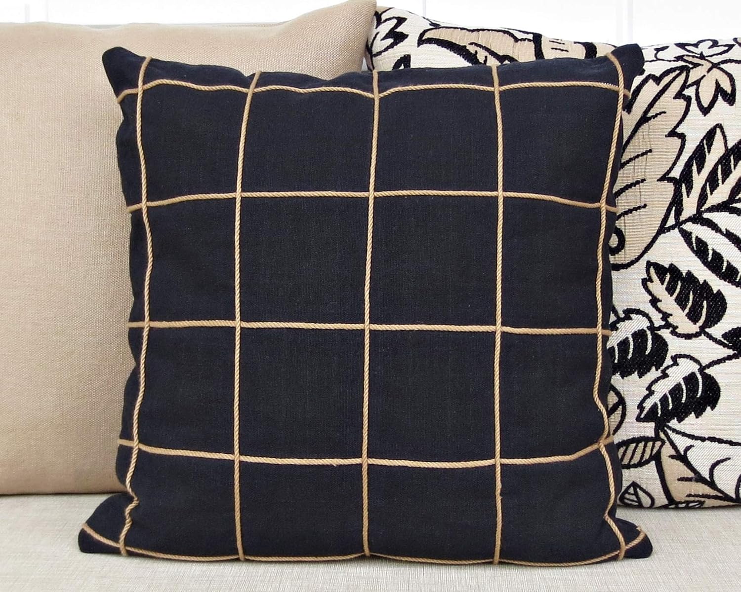 Amazon Com 28 X 28 Black And Taupe Corded Canvas Pillow Cover