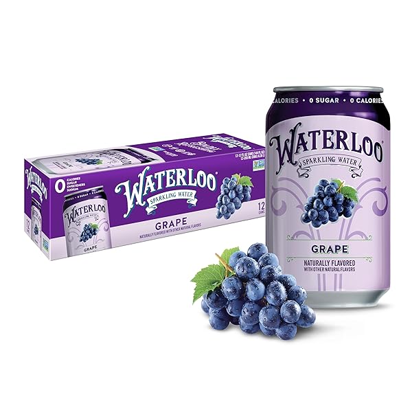WATERLOO SPARKLING WATER, GRAPE NATURALLY FLAVORED, 12 FL OZ CANS, PACK OF 12 | ZERO CALORIES | ZERO SUGAR OR ARTIFICIAL SWEETENERS | ZERO SODIUM