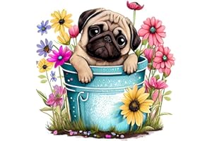 BENJENES Dog Diamond Painting Kits for Adults, Flower Dog Diamond Art Kits Adults Beginner Diamond Painting Animal Dog, Diamond Painting Kit for Home Wall Decor 14x14 Inch