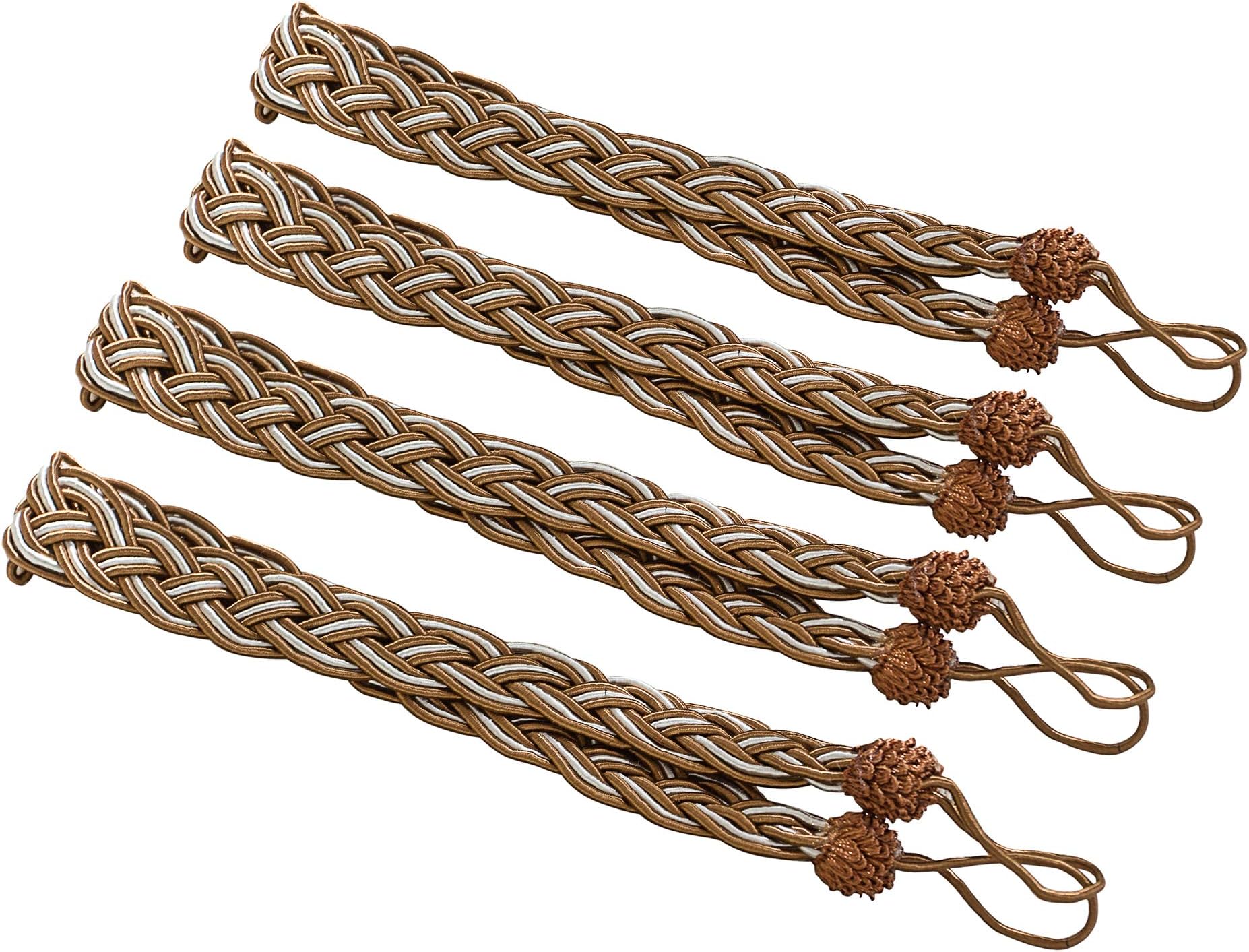 PRAVIVE Braided Rope Curtain Tiebacks - 4-Pack Hand Knitting Rope Cord Drape Hold Backs Ties for Blackout Curtains and Draperies, Dark Coffee