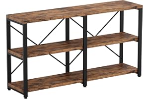 IRONCK Rustic Entryway Console Table, Long Hallway Table 55 in 3-Tier, TV Stand Entertainment Center Media Stand for Living Room, Industrial Style, Vintage Brown