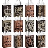 Wovnet 24 Pcs Valentine's Day Christian Gift Bags for Men Religious Gifts Bags with Handle 24 Tissues Man of God Paper Gift Bag Inspirational Scripture Courageous Strong Lion for Bibles Church Party