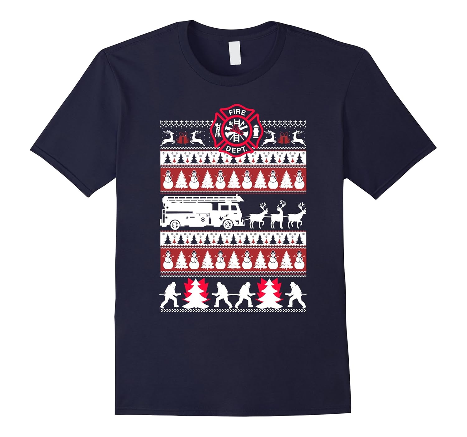 Firefighter / Fireman Ugly Christmas Sweater Xmas T-shirt-Rose