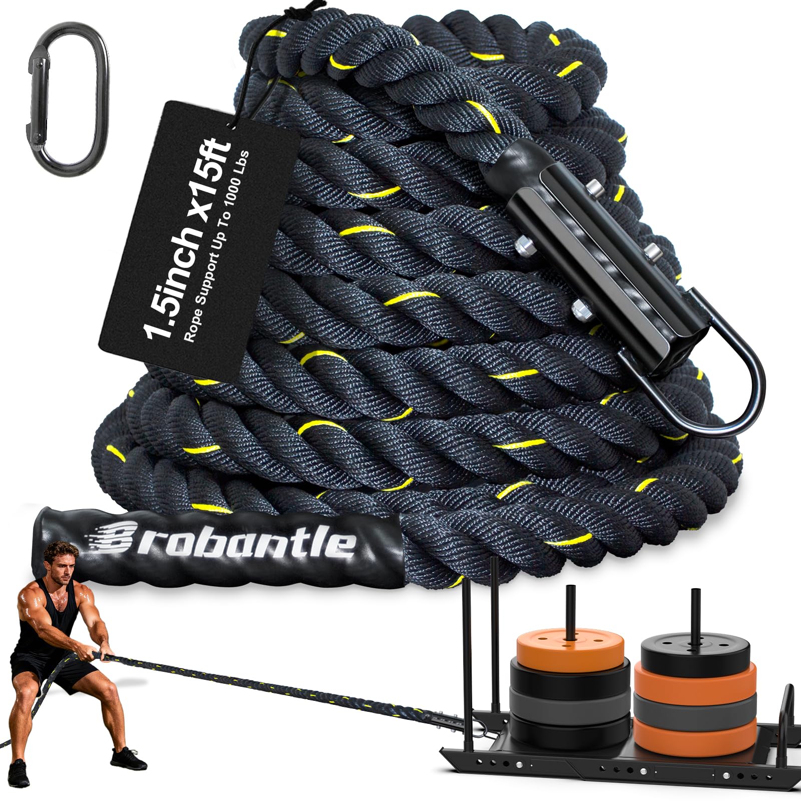Weight Sled Pulling Rope 15FT/20FT/30FT/40FT, Trainer Physical Training Strength Rope for Workout Sled,Tire Pulling Workout, Fitness Resistance,Football Exercise Equipment for Men and Women