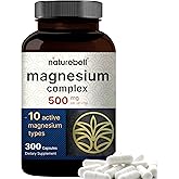 Magnesium Complex 500mg, 300 Capsules | 10-in-1 Magnesium Glycinate, Citrate, Malate & More | Chelated Form for Easy Absorption | Non-GMO
