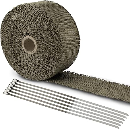 Amazon Lihao サーモバンテージ 10m 幅5cm チタン色 バンド6本付 耐熱バンテージ 玄武岩繊維ファイバー バイクマフラー 耐熱 断熱布 Exマニ フロントパイプ マフラーカバー 車 バイク