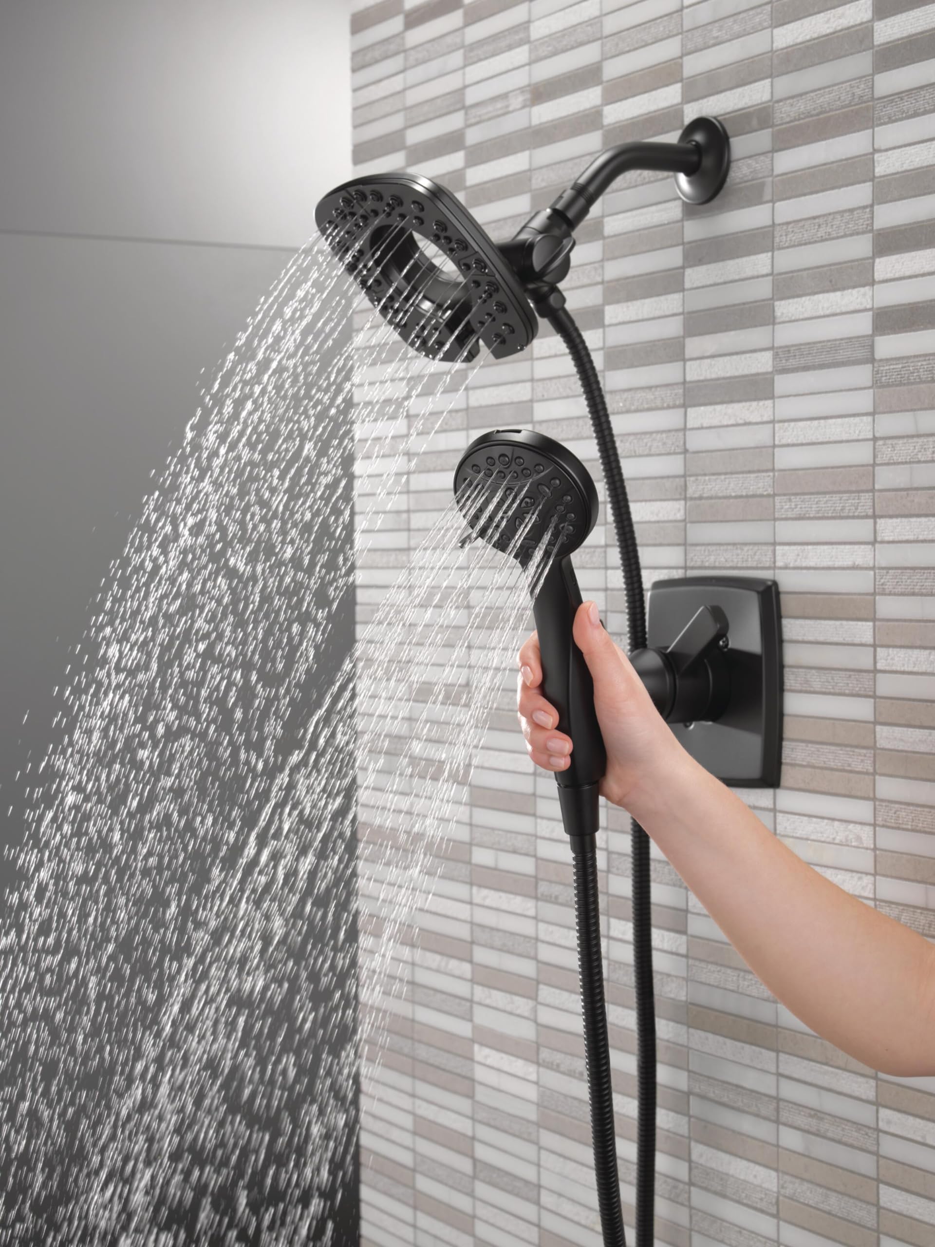 Delta Faucet Ashlyn 17 Series Dual-Handle Delta Shower Trim Kit with In2ition 2-in-1 Shower Head with Handheld Spray, Matte Black Shower Fixture, Matte Black T17264-BL-I (Valve Not Included)