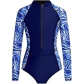 JiAmy Girl's One Piece Rashguard Swimsuit Long Sleeve Zipper UPF 50+ Sun Protection Bathing Suits Swimwear