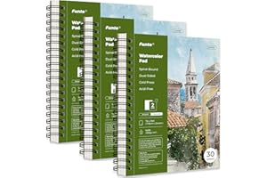 Funto Watercolor Pad 10x7", 3-Pack, 90 Sheets, 140 lb/300 GSM, Double-Sided Cold Press Paper, Spiral Bound, Heavyweight Paper