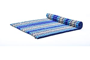 Leewadee - Foldable Floor Mattress - Japanese Roll Up Futon -Trifold Tatami Mat- Guest Floor Bed - Camping Mattress - Thai Massage Mat, Kapok Filled, 75 x 57 inches, Blue
