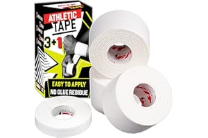Summum Fit White Athletic Tape Extremely Strong: 3 Rolls + 1 Finger Roll. Easy to Apply & No Residue. Sports Tape Athletic fo