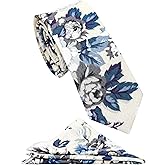 ZENXUS Mens Casual Skinny Floral Tie Combo Set with Flower Pocket Square 2½" Cotton Necktie Hand Made